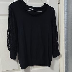 Cato Black Ruffled Embellished Blouse